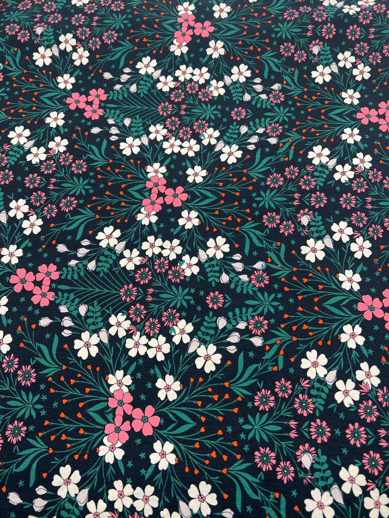 Black Floral Leaves Lightweight Non Stretch Woven Dress Craft Fabric - T9 Fabrics